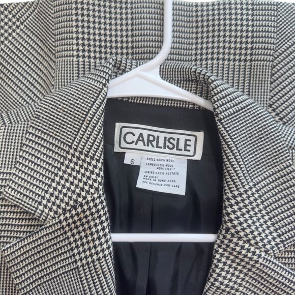 Carlisle Women's Houndstooth Blazer Jacket Size 6 100% Wool & Silk Made In Hong - Picture 2 of 12